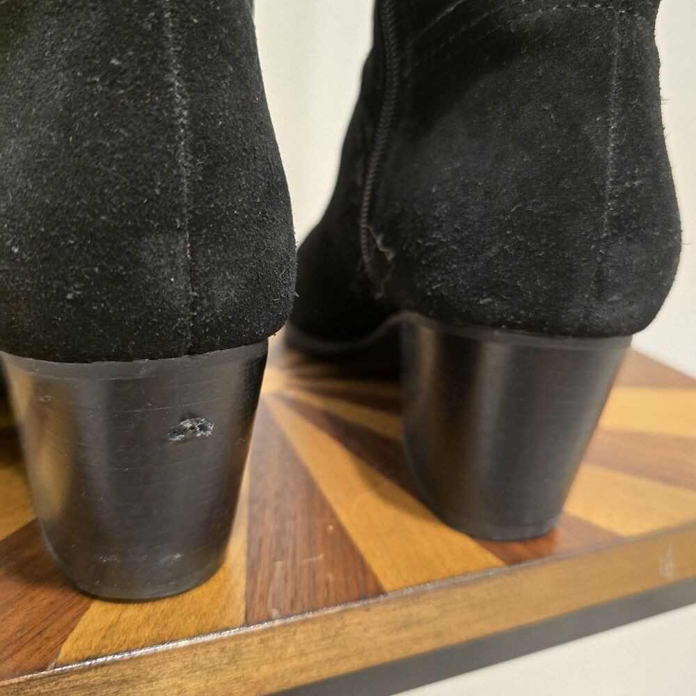 Crown Vintage Boots Womens 8 M Knee High Tall Riding Black Suede Leather Western - Picture 6 of 15
